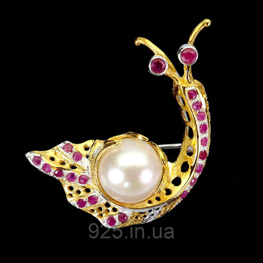 Брошка. Натуральний перл і рубін. Срібло 925., фото 1