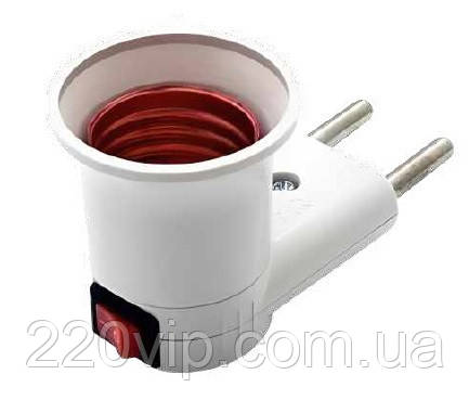 Вилка з патроном у розетку з кнопкою GISELT, 10 А, патрон Е27, електрична з землею, біла G7200-13, фото 1