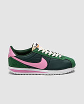 Жіночі кросівки Nike Cortez Green Pink Найк Кортез зелені з рожевим нейлон шкіра замша весна літо, фото 5