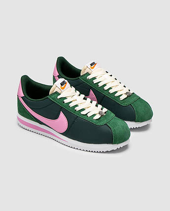 Жіночі кросівки Nike Cortez Green Pink Найк Кортез зелені з рожевим нейлон шкіра замша весна літо, фото 1