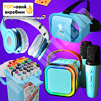 Портативна колонка-караоке з Bluetooth і підсвіткою, два мікрофони, мініколонка для дітей і дорослих