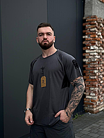 Військова тактична футболка сіра Coolmax вологовідвідна із шевронами, Повітропроникна футболка армейська повсякденна