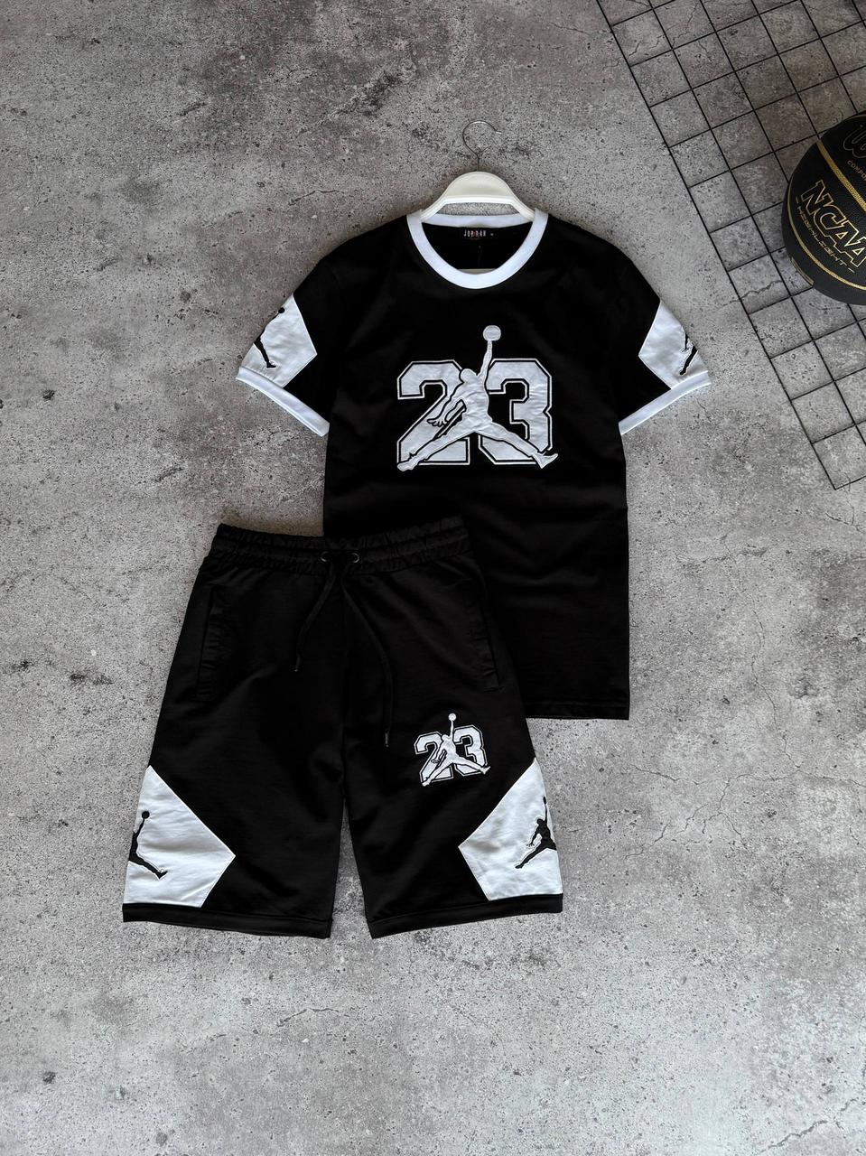 Комплект чоловічий літній чорний молодіжний футболки та шорти Jordan, фото 1