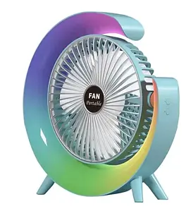 Портативный USB мини-вентилятор с цветной LED подсветкой Fan F2 — идеальный для офиса и дома Голубой