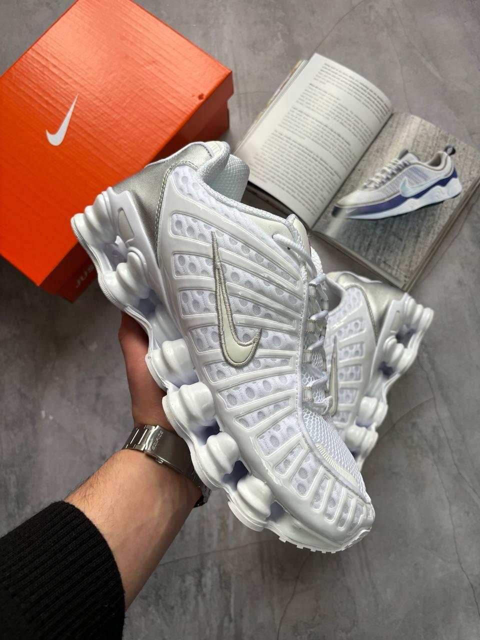 Кросівки Nike Shox All White Найк Шокс білі текстиль весна літо для дівчат і хлопців