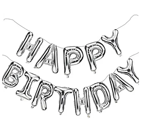 Гірлянда фольгована срібло "З днем народження", "Happy Birthday"