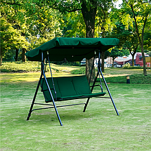 Гойдалка садова міцна Leobro на 3 особи до 200 кг з подушками, зелений колір