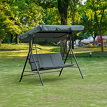 Гойдалка садова міцна Leobro на 3 особи до 200 кг з подушками, сірий колір