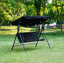Гойдалка садова міцна Leobro на 3 особи до 200 кг з подушками, чорний колір
