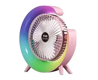 Портативный USB мини-вентилятор с цветной LED подсветкой Fan F2 — идеальный для офиса и дома Розовый