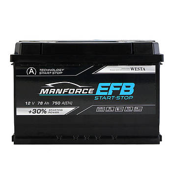 Автомобільний акумулятор MANFORCE EFB 78Ah 750A R+ (L3)