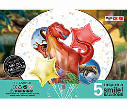 Набір фольгованих кульок КНР Динозаври, 5  шт