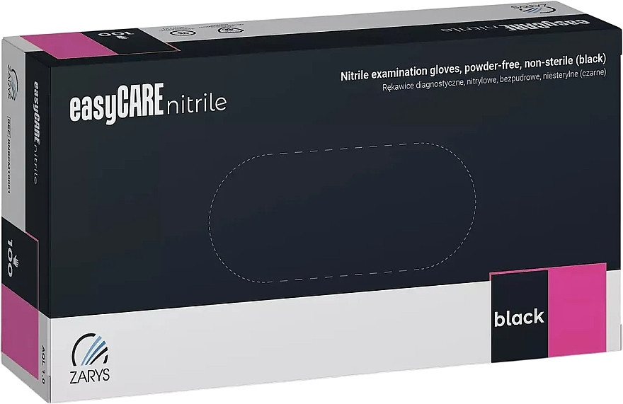 Рукавички нітрилові нестерильні непудровані easyCARE nitrile BLACK S  (50 пар / уп) чорні