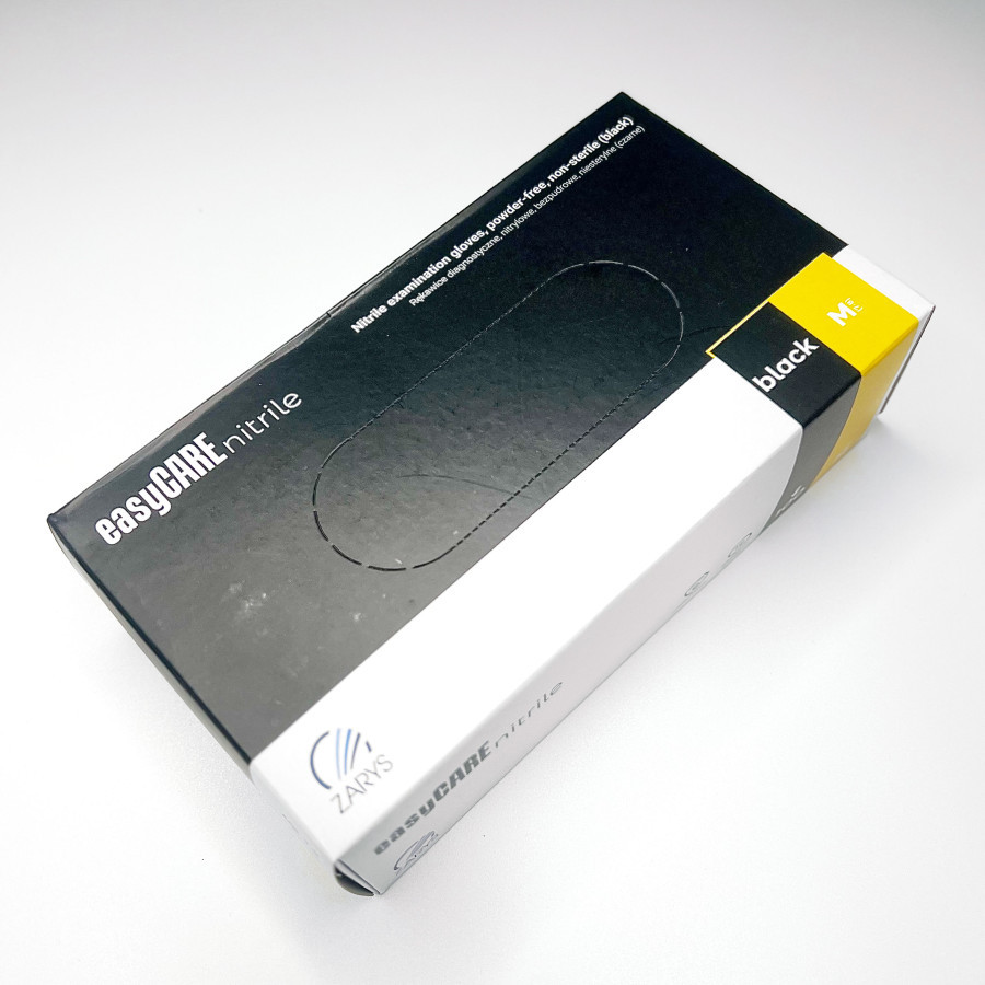 Рукавички нітрилові нестерильні непудровані easyCARE nitrile BLACK M  (50 пар / уп) чорні
