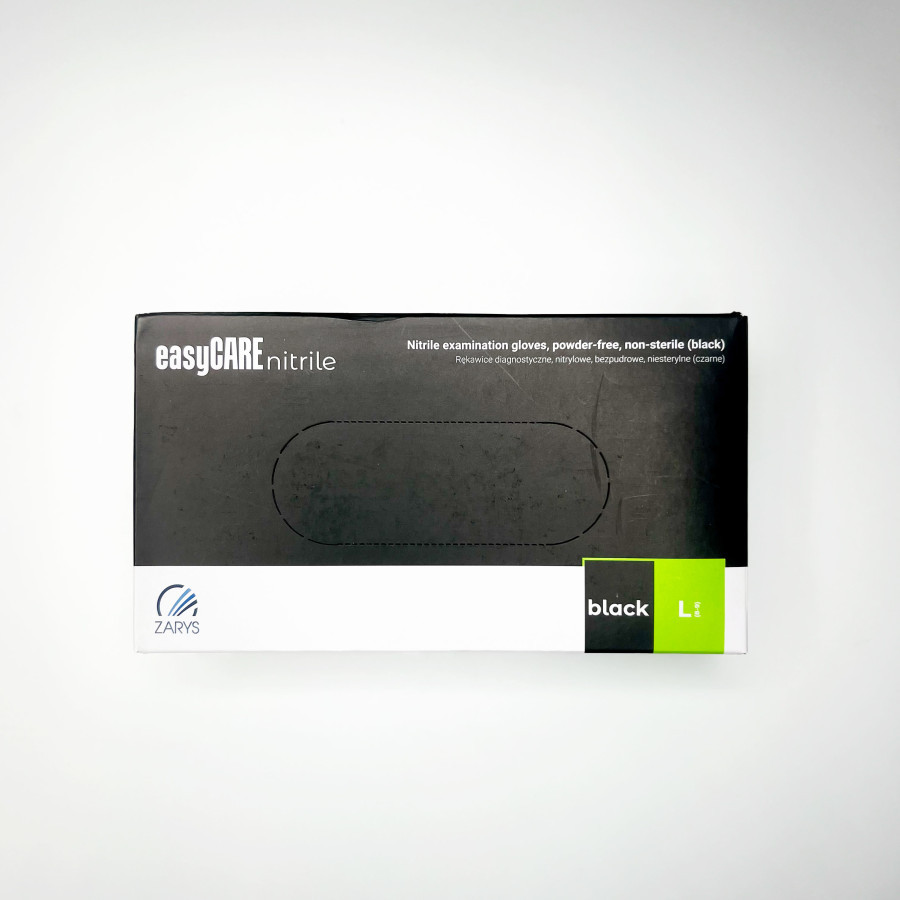 Рукавички нітрилові нестерильні непудровані easyCARE nitrile BLACK L  (50 пар / уп) чорні