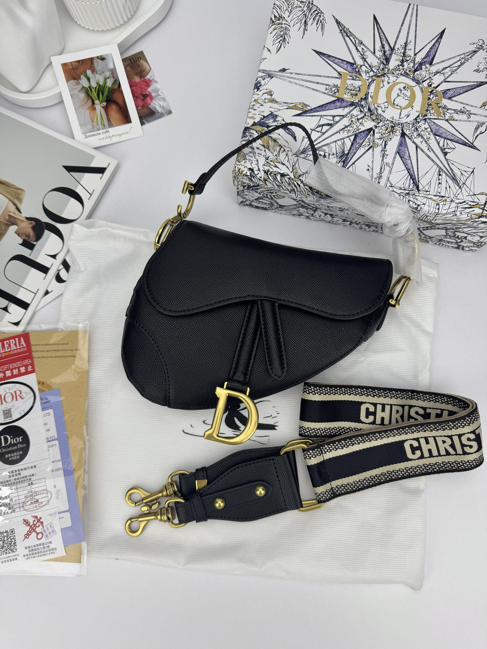 Dior mini Saddle Black Texture