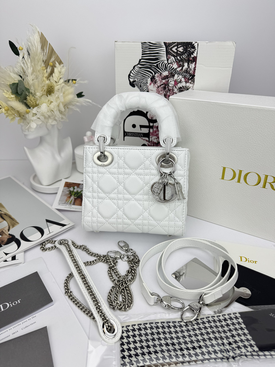 Dior Lady Mini White Silver
