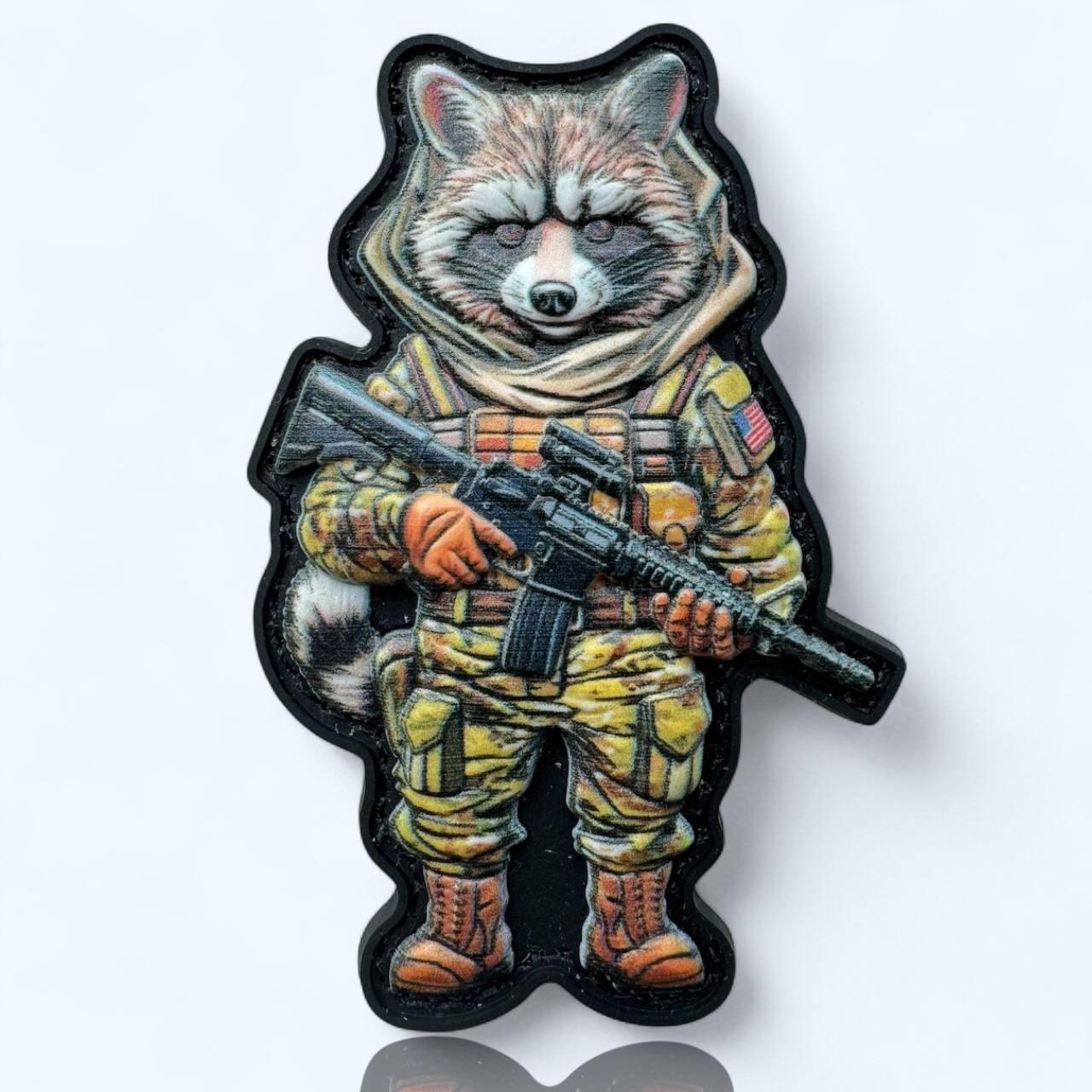 Патч шеврон єнот гумовий на липучці 3D пвх