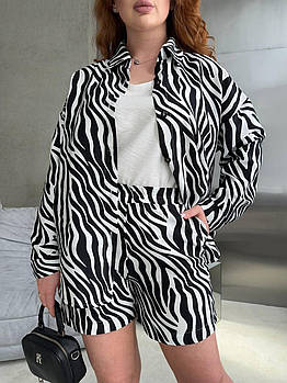 Костюм жіночий літній трійка майка, сорочка і шорти принт зебра Норма)