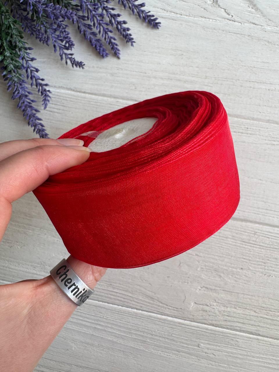 Стрічка Органза 4,0 см червона ,  45 метрів