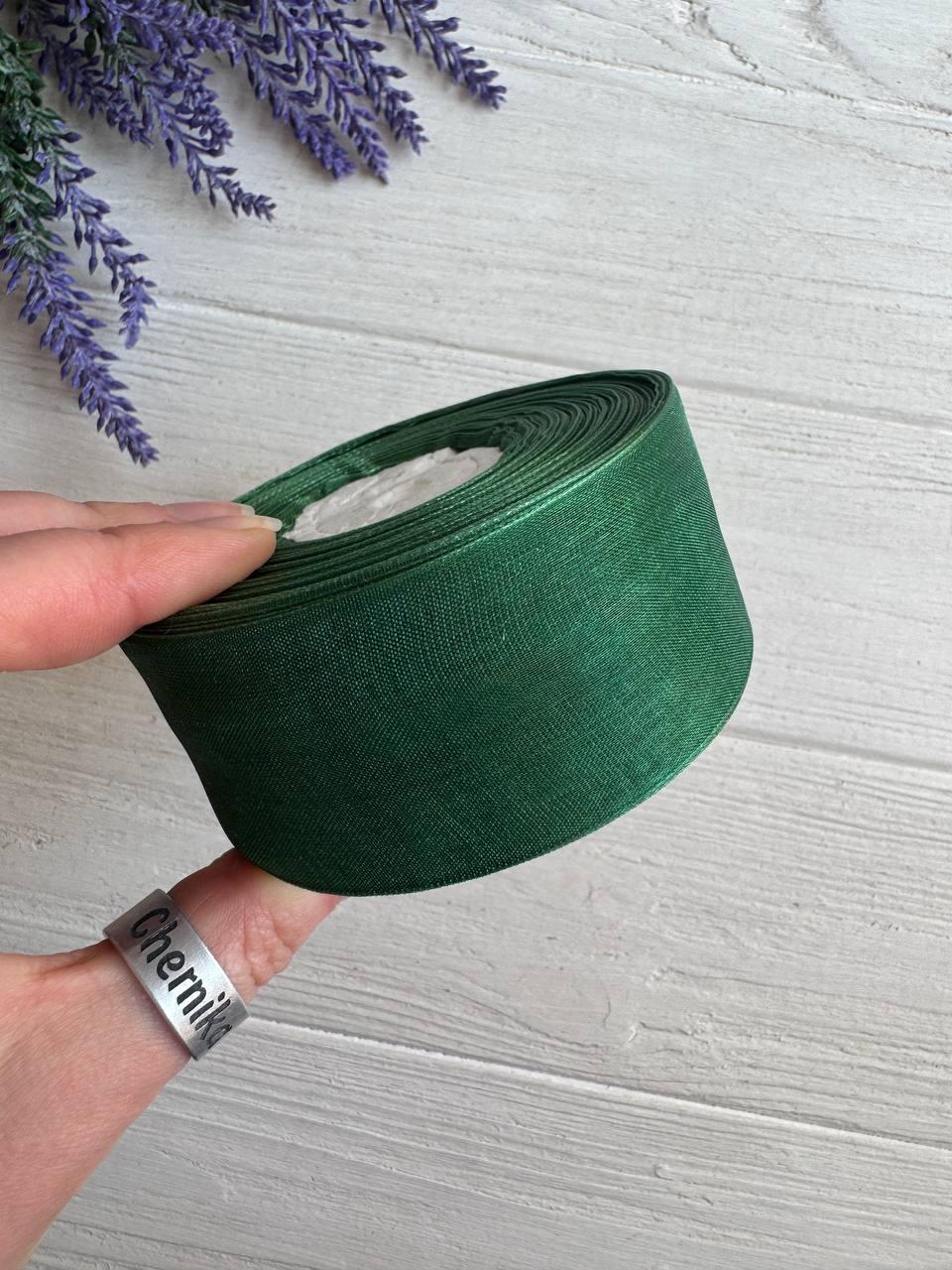 Стрічка Органза 4,0 см, зелений мох  45 метрів
