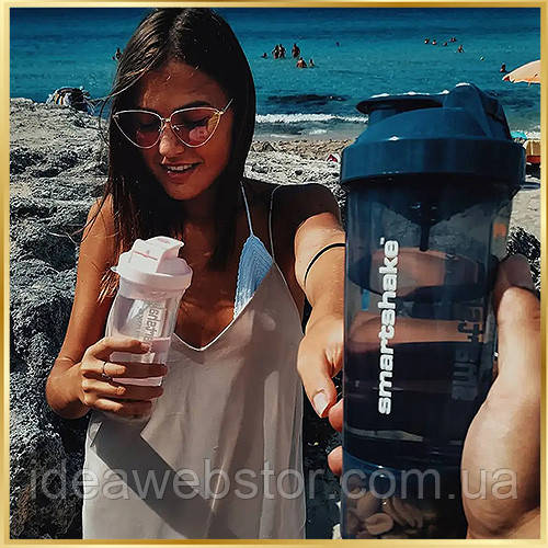 Шейкер спортивний для води та спортивного харчування чорний колір SmartShake Slim 500ml Black