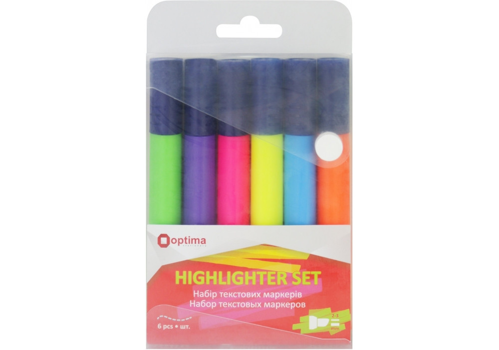 Набір текстових маркерів Optima 1-4,5 мм, 6 кольорів в пеналі, фото 1
