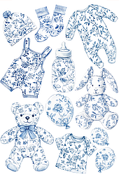 №107 Аркуш А4 кольорові наліпки - Toile Baby blue