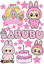№104 Аркуш А4 кольорові наліпки - Labubu