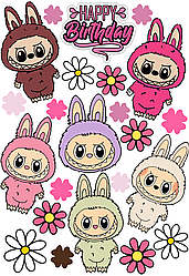 №105 Аркуш А4 кольорові наліпки - Labubu