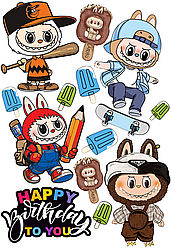 №106 Аркуш А4 кольорові наліпки - Labubu