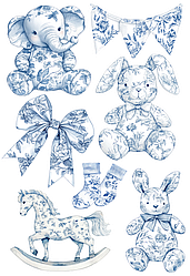 №108 Аркуш А4 кольорові наліпки - Toile Baby blue