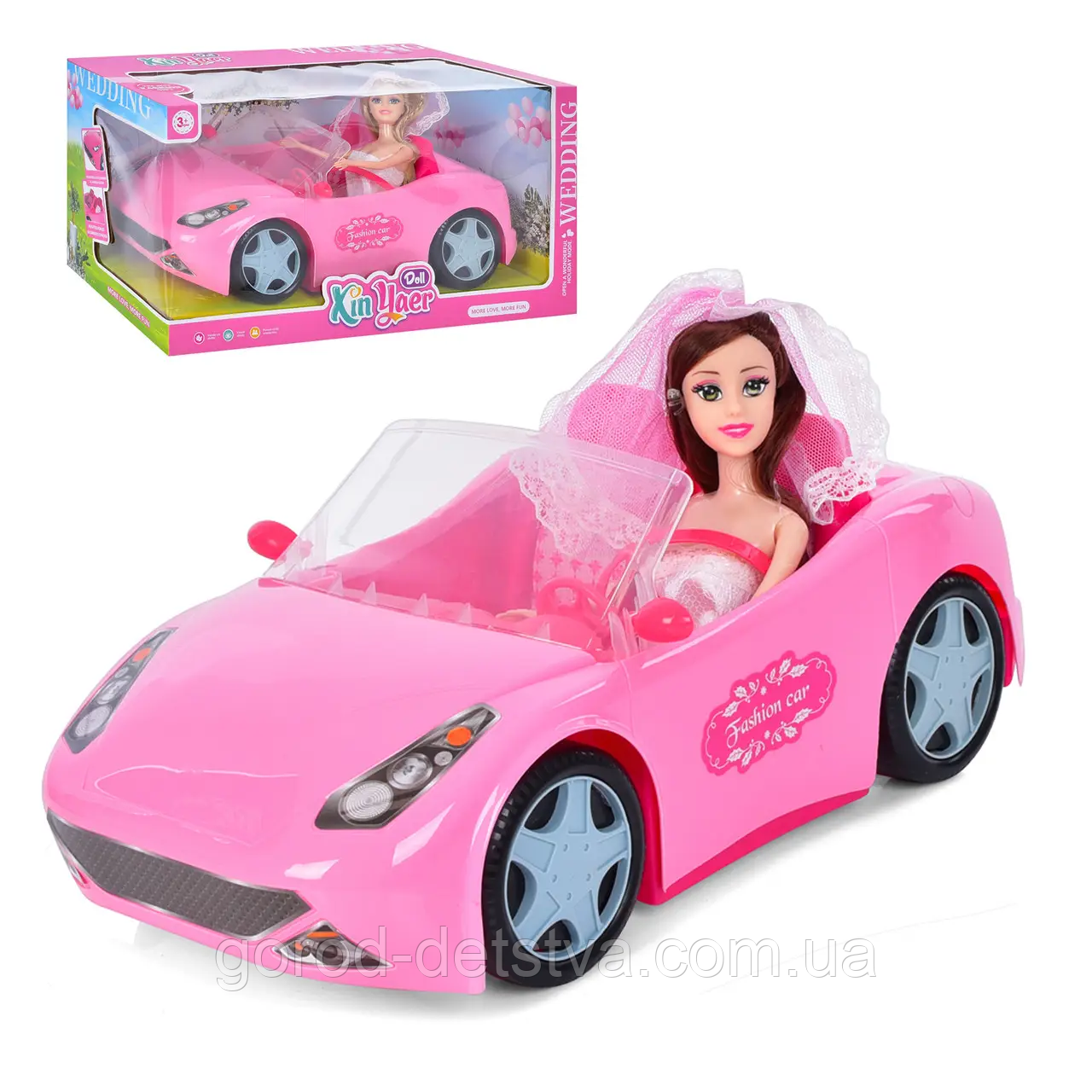 Кабріолет для ляльки Машинка для ляльки Барбі рожевий кабріолет наречена в комплекті (Рожевий), фото 1