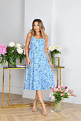 Штапельний сарафан на широких бретелях довжиною міді S,M,L,Xl