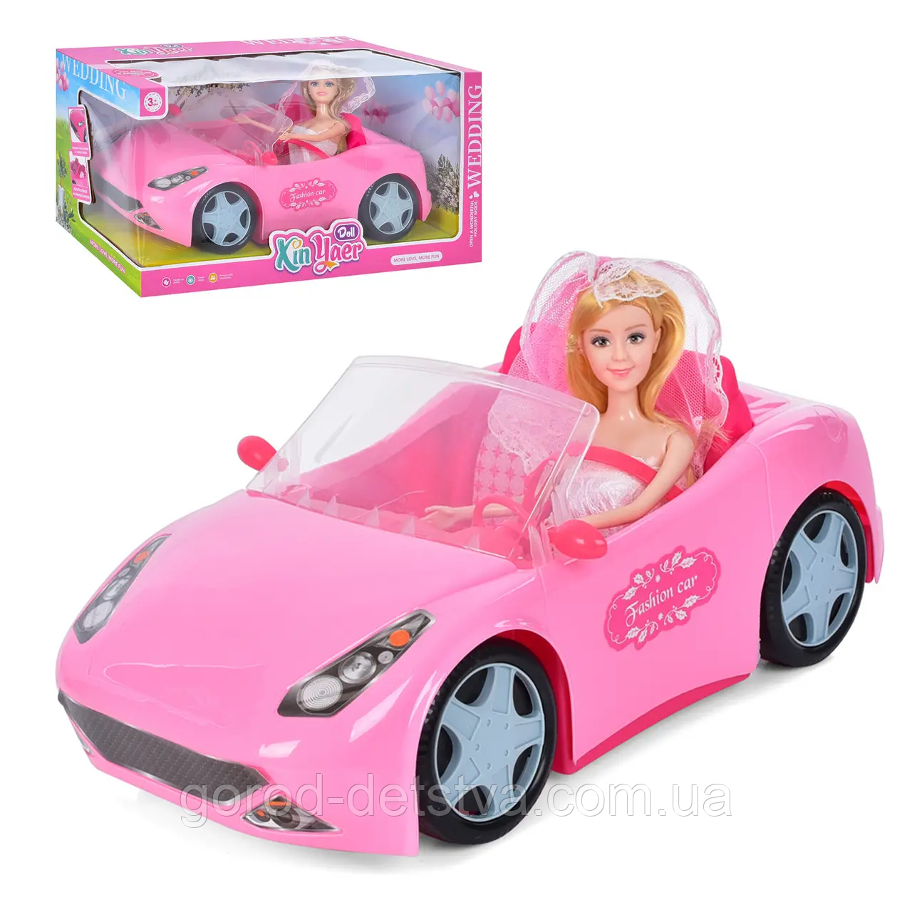 Кабріолет для ляльки Машинка для ляльки Барбі рожевий кабріолет наречена в комплекті (Рожевий), фото 1