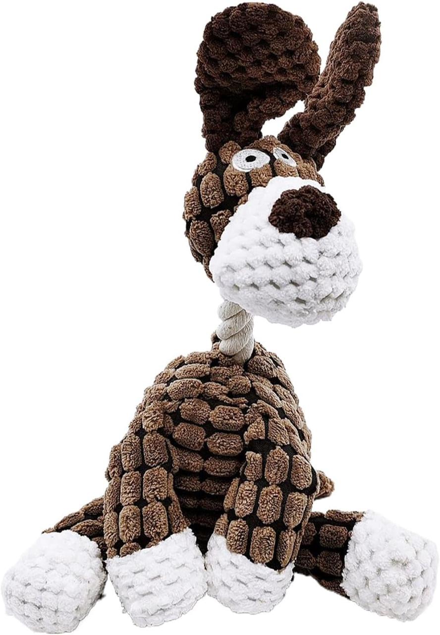 Жувальна іграшка для собак Плюшевий Собака з пищалкою 23×7 см | М’яка міцна собача іграшка для зубів, антистрес, фото 1