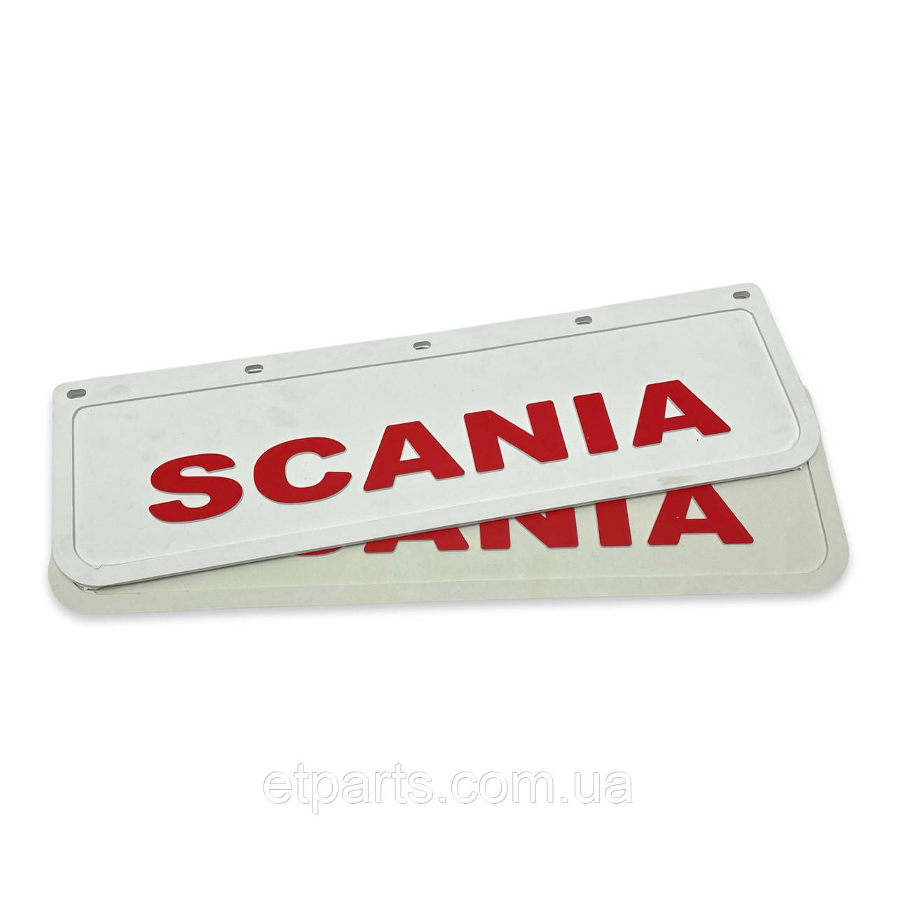 Бризковик на крило з червоним написом "SCANIA" Білий (600X180)