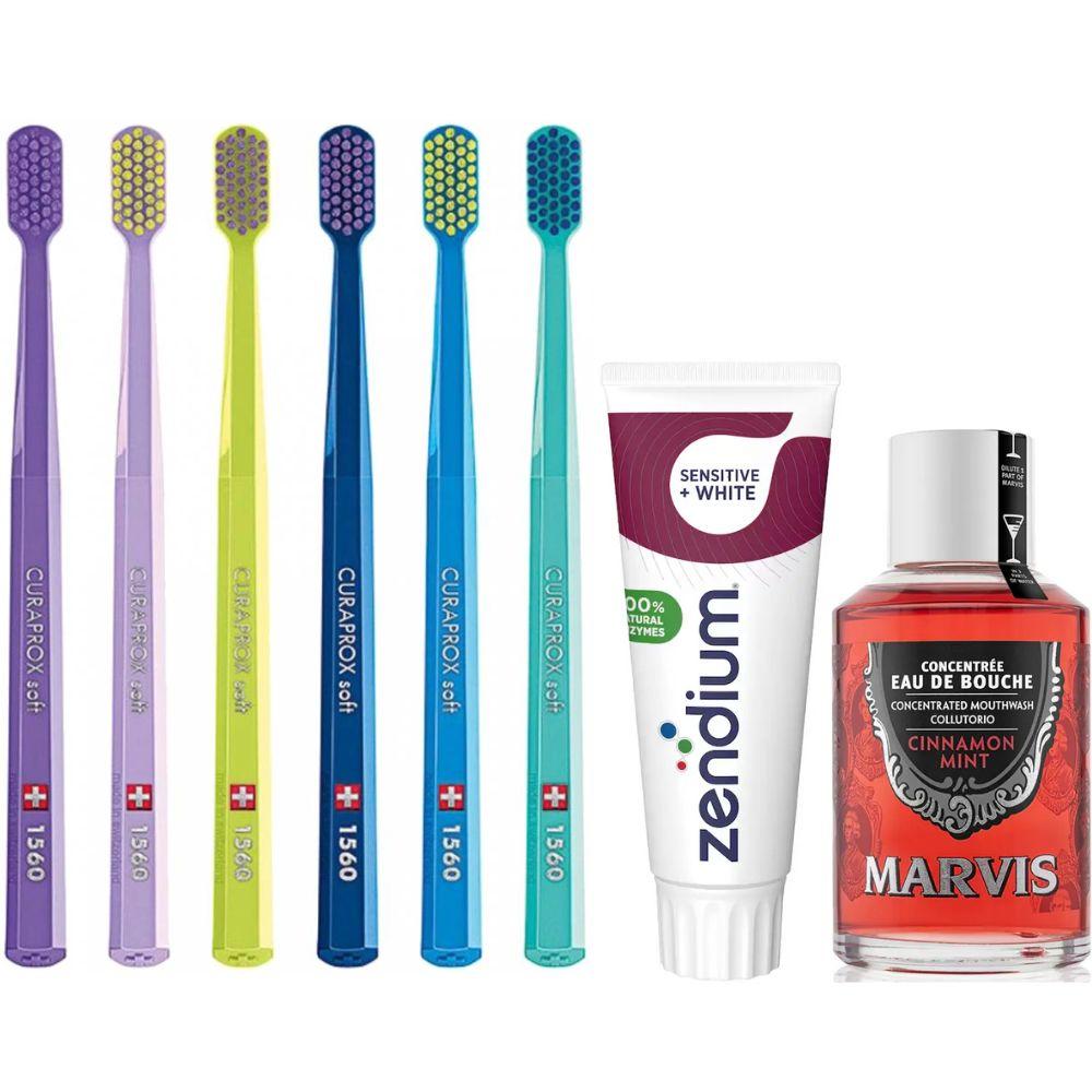 Зубна щітка Curaprox CS 1560 Soft + паста Zendium Sensitive+White відбілювання + ополіскувач MARVIS Cinnamon Mint Eau De Bouche
