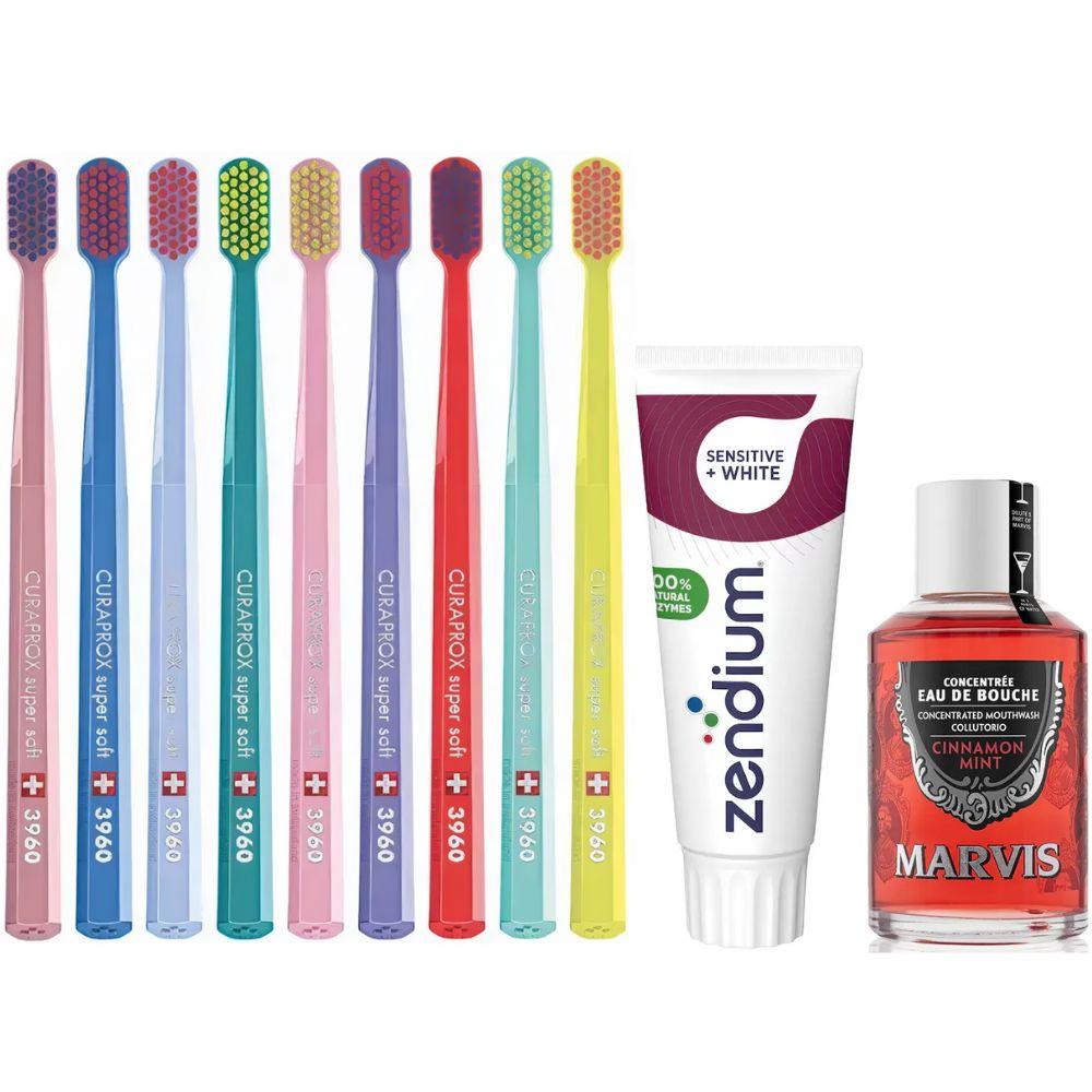 Зубна щітка Curaprox CS 3960 Super Soft + паста Zendium Sensitive+White + ополіскувач MARVIS Cinnamon Mint Eau De Bouche