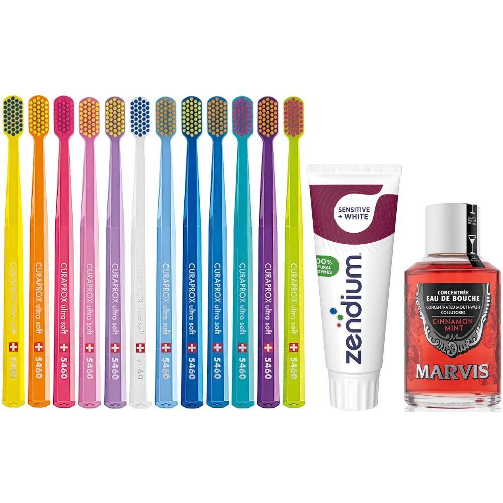Зубна щітка Curaprox CS5460 Ultra Soft + паста Zendium Sensitive+White відбілююча + ополіскувач MARVIS Cinnamon Mint Eau De Bouche