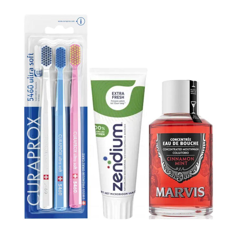 Набір зубних щіток Curaprox CS 5460/3 Ultra Soft + паста Zendium Extra Fresh + ополіскувач MARVIS Cinnamon Mint Eau De Bouche