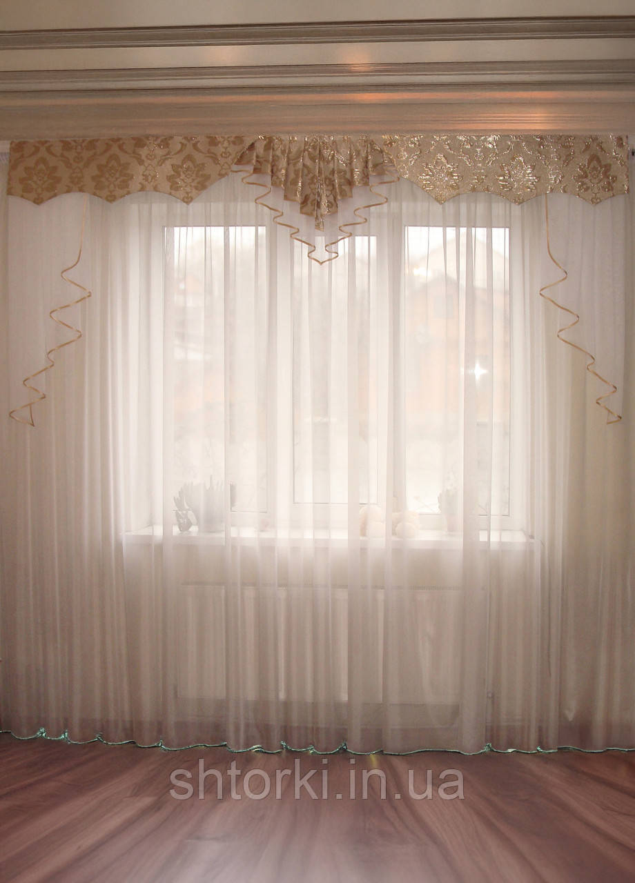 Жорсткий ламбрекен Firanka Каскад Damask 250см бежевий з парчею (10_8ж)