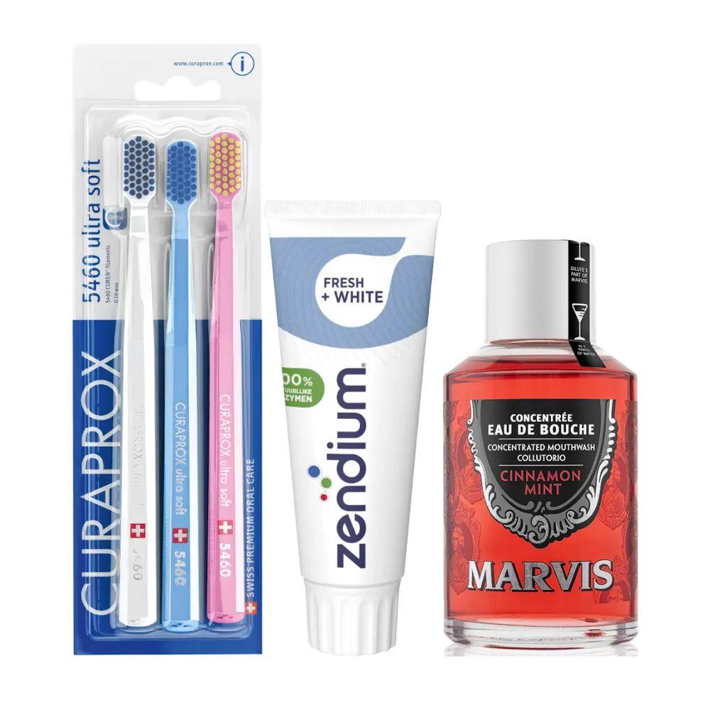 Набір зубних щіток Curaprox CS 5460/3 Ultra Soft + паста Zendium Fresh+White + ополіскувач MARVIS Cinnamon Mint Eau De Bouche
