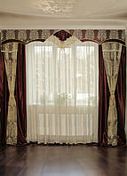 Жорсткий ламбрекен зі шторами Firanka Damask бордовий із золотом (11ж)