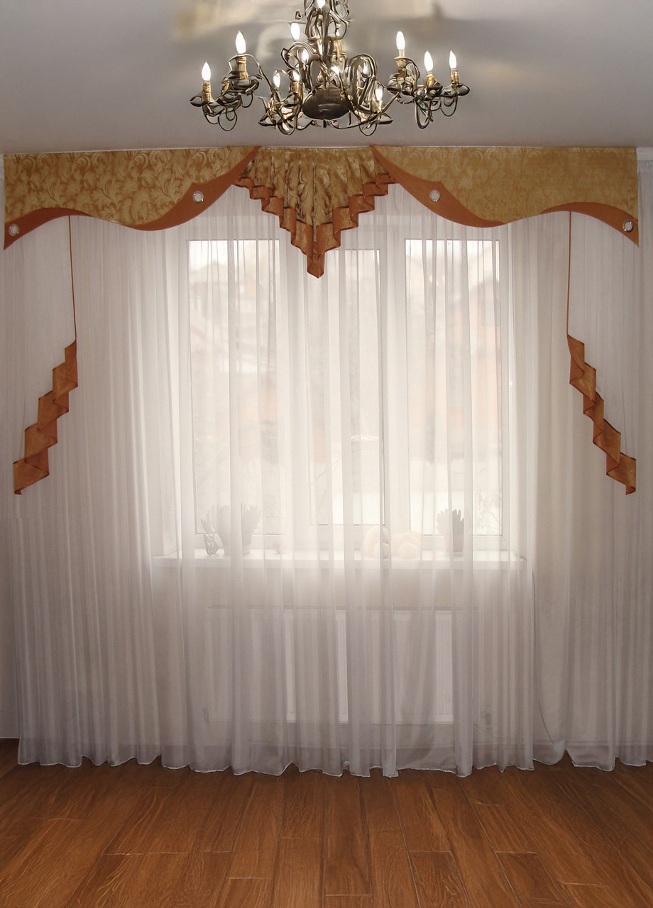 Жорсткий ламбрекен Firanka Подвійний каскад 3м Золотий з коричневим (11_2ж), фото 1