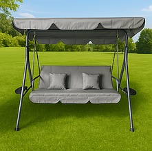 Гойдалка садова з подушками та підстаканниками на 3 місця до 200 кг Leobro сірий