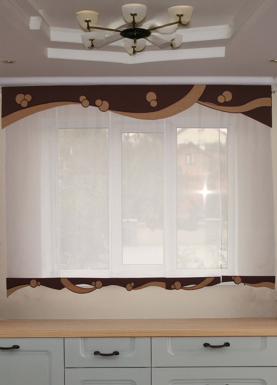 Жорсткий ламбрекен і комплект панельних шторок Firanka Ексклюзив 250см коричневий з молочним (16_2ж), фото 1