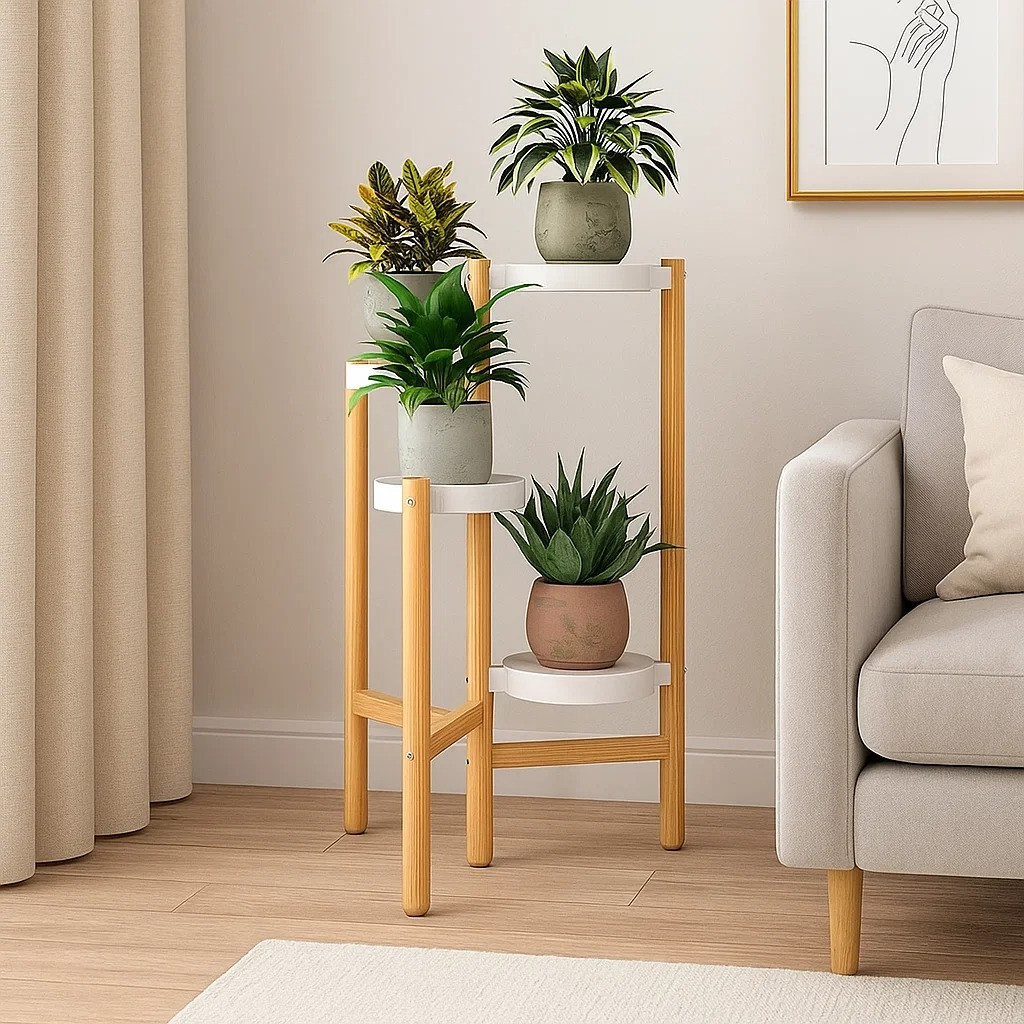 Стелаж для квітів і рослин стійка для горщиків рослин, квітів на 4 полиці колір під дерево, фото 1