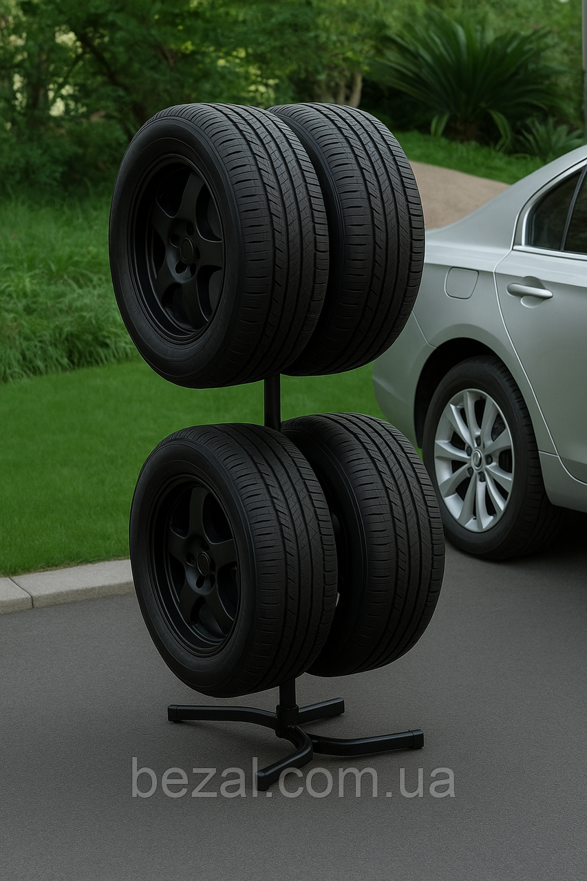 Стелаж для чотирьох колес дворівневий 500х400х1500 чорний Kompred OL788, фото 1