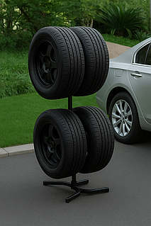 Стелаж для чотирьох колес дворівневий 500х400х1500 чорний Kompred OL788